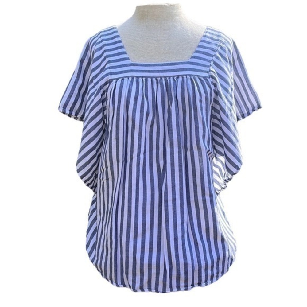 Time & Tru Striped Blouse Short Sleeve 100% Cotton Size Small